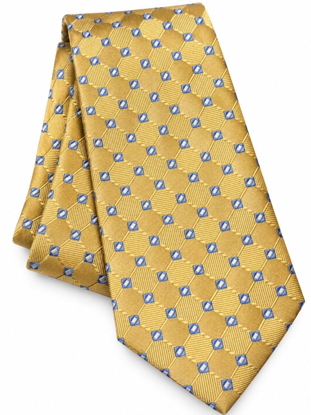 Golden! Jos. A. Bank Executive Collection 100% Silk Tie – Gold & Blue Geometric